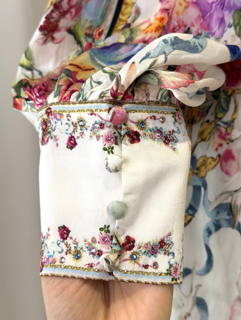 Camilla Shaped Waistband Dress With Gathered Sleeves In Torero Libertine - Picture 15 of 15
